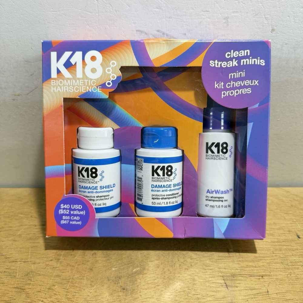 K18 Clean Streak Minis Damage Shield Shampoo Conditioner AirWash Set New Sealed